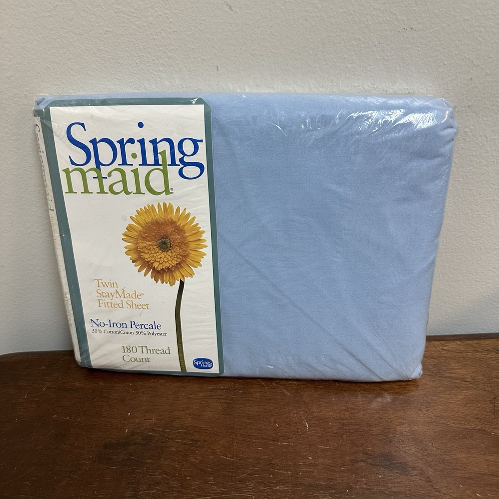 Vintage Springmaid No Iron Percale Blue Twin Fitted Sheet Made in USA NOS NEW